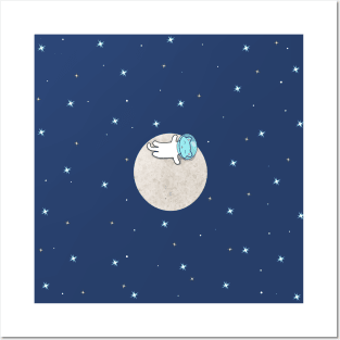 Cat on a moon Posters and Art